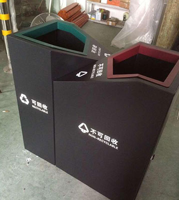 不锈钢双分类异形垃圾桶创意金属果皮箱 不锈钢双分类异形垃圾桶创意金属果皮箱