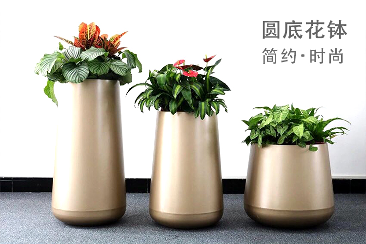 不锈钢圆底花器商场户外创意景观花盆 不锈钢圆底花器商场户外创意景观花盆