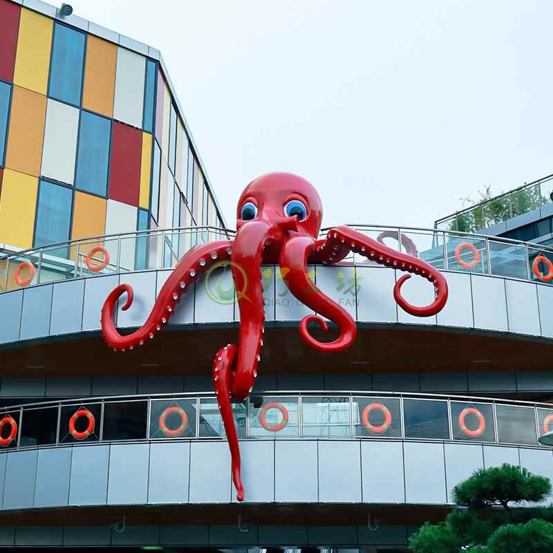 玻璃钢大型章鱼造型雕塑商业广场楼顶景观摆件 玻璃钢大型章鱼造型雕塑商业广场楼顶景观摆件