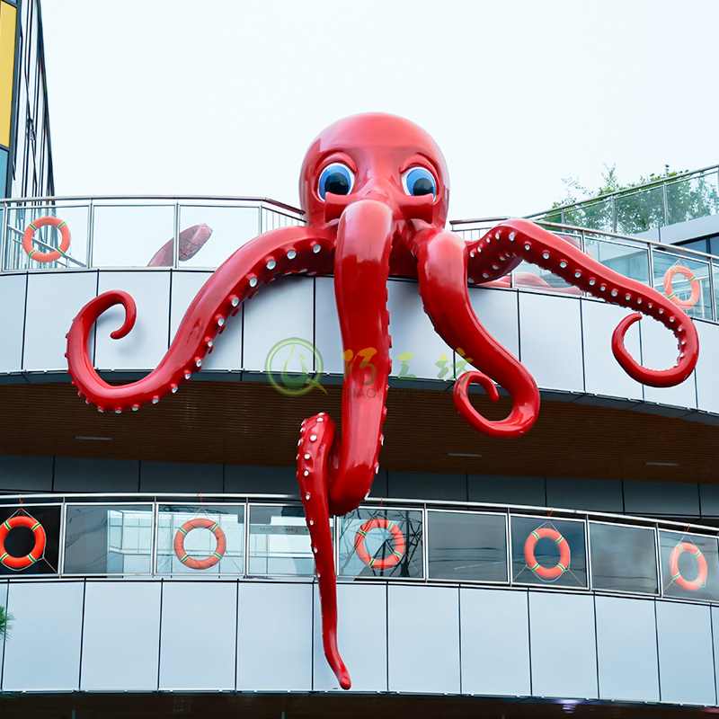 玻璃钢大型章鱼造型雕塑商业广场楼顶景观摆件 玻璃钢大型章鱼造型雕塑商业广场楼顶景观摆件