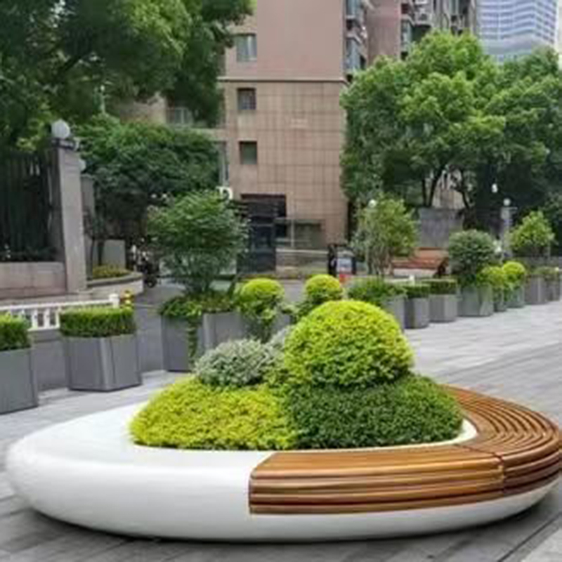 玻璃钢木面花坛座椅异形树池景观坐凳 玻璃钢木面花坛座椅异形树池景观坐凳